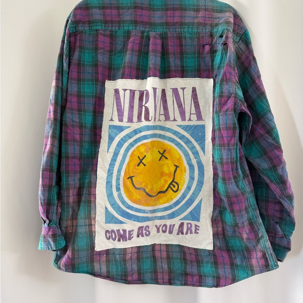 NIRVANA Plaid Button Down Shirt - Purple and Green